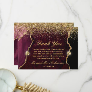 Cartão De Agradecimento Borgonha Glitter Ágata Casamento