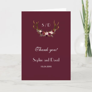 Cartão De Agradecimento Borgonha Marsala Floral Antílope Casamento Obrigad