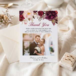 Cartão De Agradecimento Borgonha Marsala Floral Obrigado Casamento Foto
