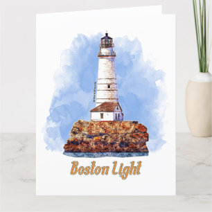 Cartão De Agradecimento Boston Light Lighthouse Watercolor - Massachusetts