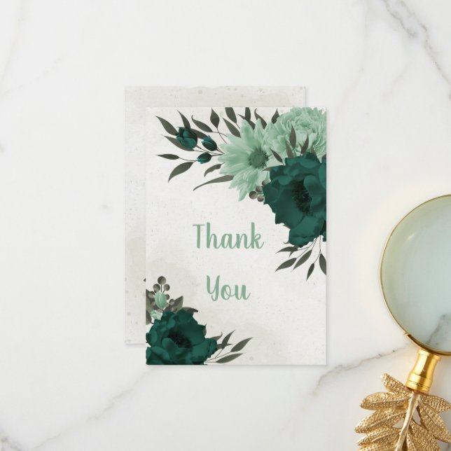 Cartão De Agradecimento botânica das flores verdes esmeraldas (Frente/Verso In Situ)
