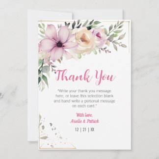 Cartão De Agradecimento Botânica de Casamento Floral Elegante Pastel Paint