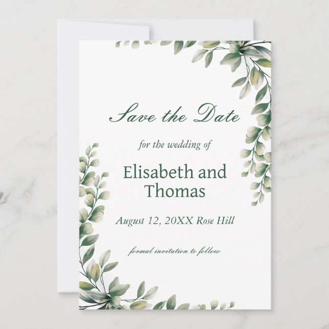 Cartão De Agradecimento Botanical eucalyptus leaves save the date card (Frente)