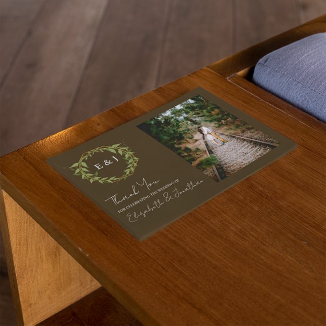 Cartão De Agradecimento Botanical Wreath Earth Tone Wedding (Criador carregado)