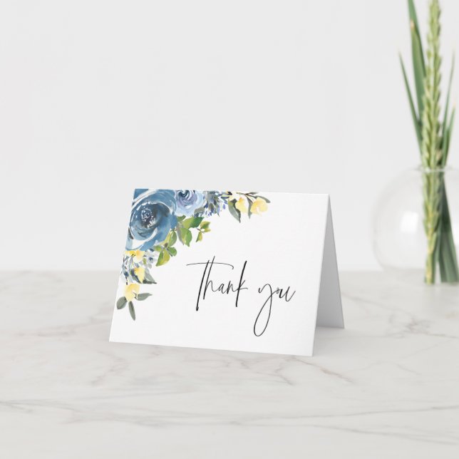 Cartão De Agradecimento Botânico Amarelo Dusty Obrigado (Frente)