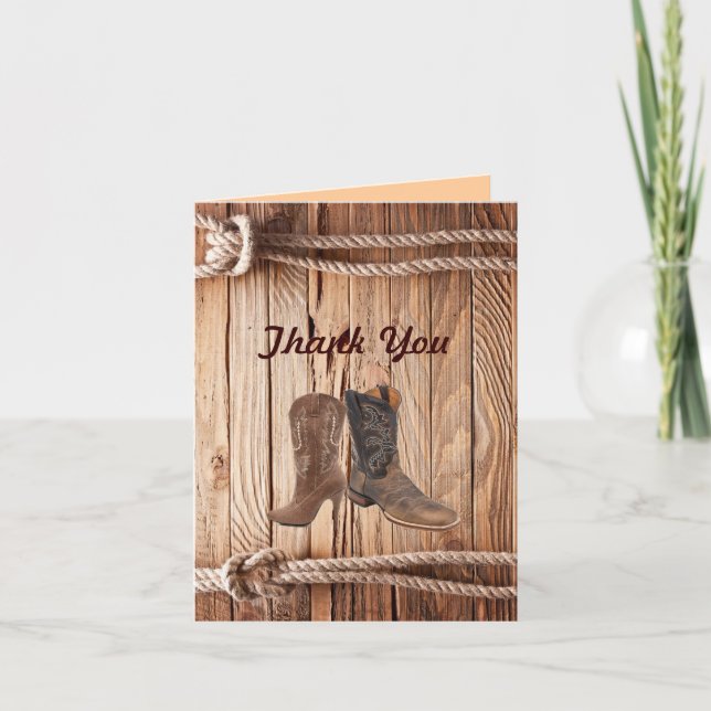 Cartão De Agradecimento Botas de Cowboy Casamento Western country Obrigado (Frente)