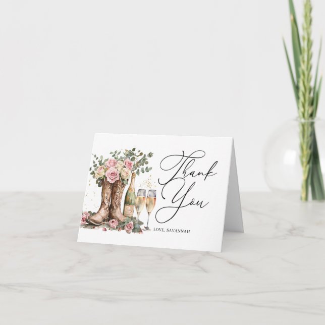 Cartão De Agradecimento Botas e Bolhas Chique Rustic Western Chá de Noiva (Frente)