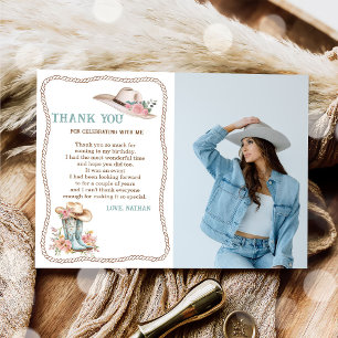 Cartão De Agradecimento Botas e Chapéu de Cowgirl Floral de Aniversário