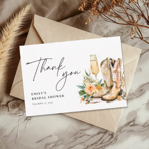 Cartão De Agradecimento Botas e Espumante Festa de Noivado Western