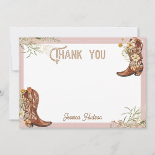 Cartão De Agradecimento Botas Florais em Aquarela & Churrasco de Noiva Bub