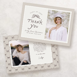 Cartão De Agradecimento Bow Modern Photo Graduation Thank You Card