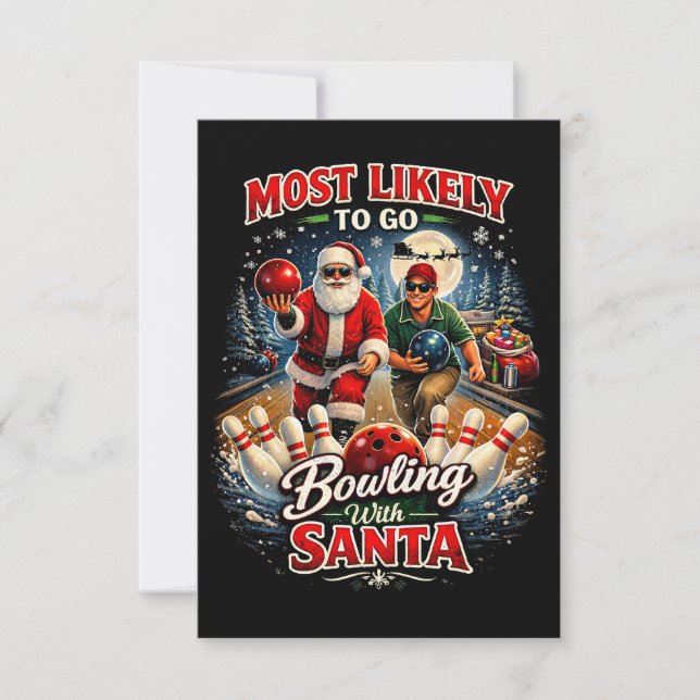 Cartão De Agradecimento Bowling with Santa (Frente)