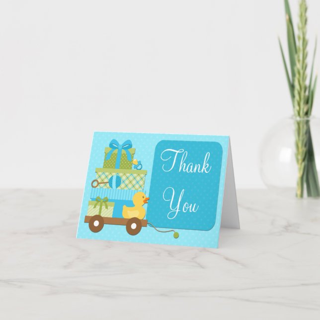 Cartão De Agradecimento Boy Duck Baby Shower Thank You Card (Frente)