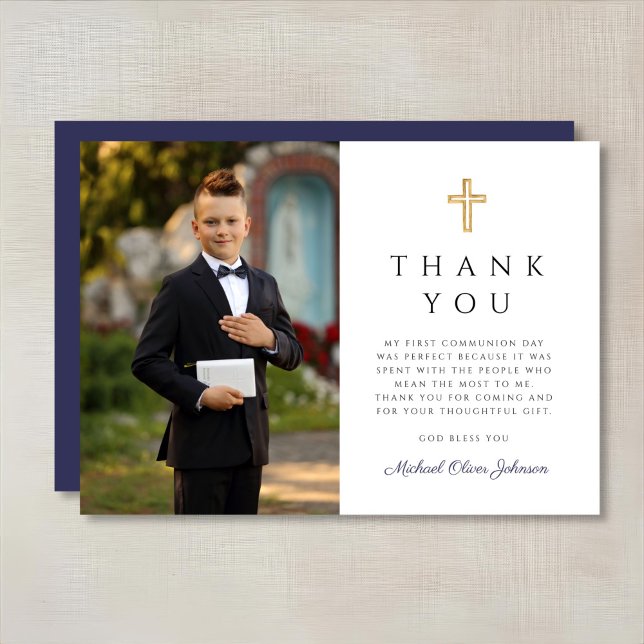 Cartão De Agradecimento Boy First Communion Blue Cross Photo (Boy First Communion Blue Cross Photo Thank You Card)