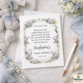 Cartão De Agradecimento Boy’s Elephant Watercolor Baby Shower –Blue Safari