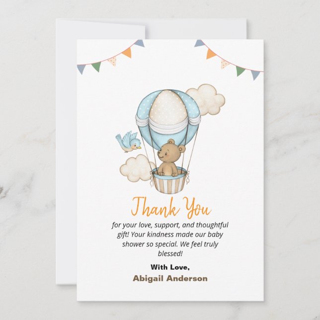 Cartão De Agradecimento Boy Teddy Bear Baby Shower Thank You Flat Cards (Frente)