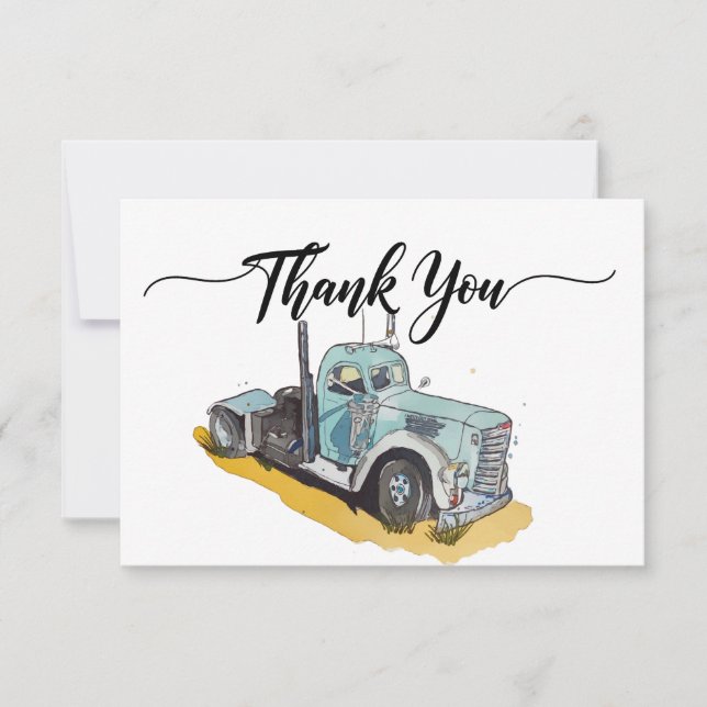 Cartão De Agradecimento Boys Festa de aniversário Blue Semi Truck (Frente)