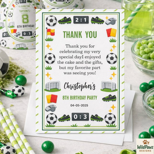 Cartão De Agradecimento Boys Modern Sports Soccer Kids 8th Birthday Party (Boys Modern Sports Soccer Kids 8th Birthday Party Thank You Card
)