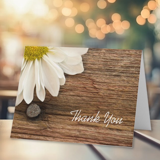 Cartão De Agradecimento Branca Daisy e Barn Wood Country Obrigado (Criador carregado)