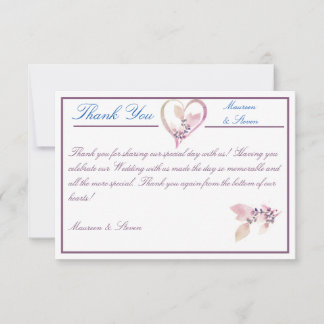 Cartão De Agradecimento Branca Elegante Floral e Casamento Mauve