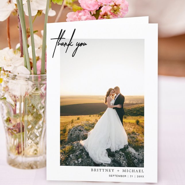 Cartão De Agradecimento Branca Moderna Com Letra Mão Obrigado (Criador carregado)