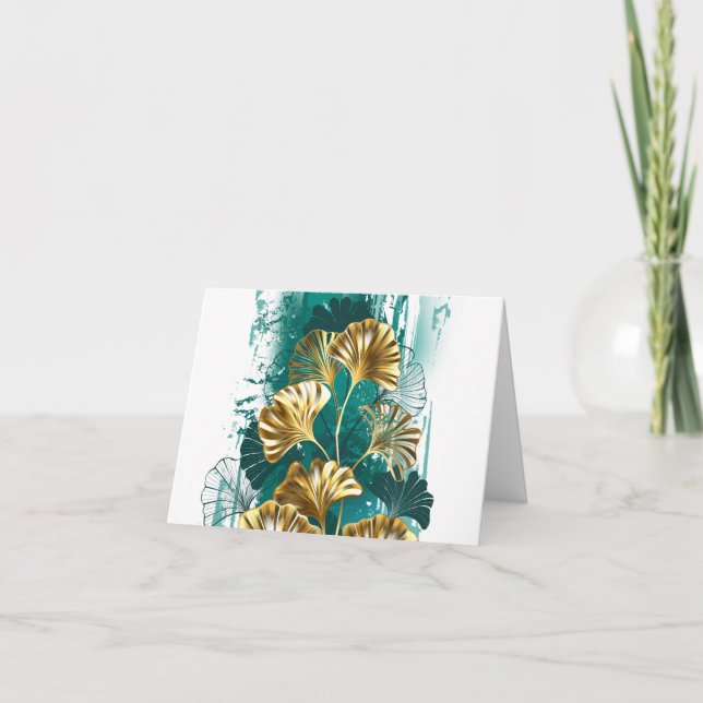 Cartão De Agradecimento Branch with Golden Leaves Ginko Biloba (Frente)