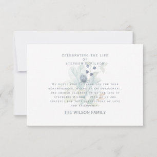 Cartão De Agradecimento Branco & Azul Floral Funeral Luto Obrigado
