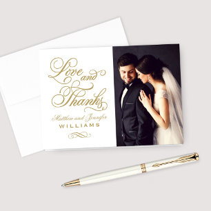 Cartão De Agradecimento Branco e Dourado Amor e Gratidão Casamento