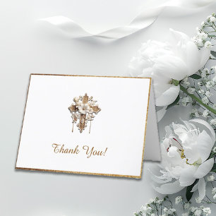 Cartão De Agradecimento Branco Elegante com Trim Dourado