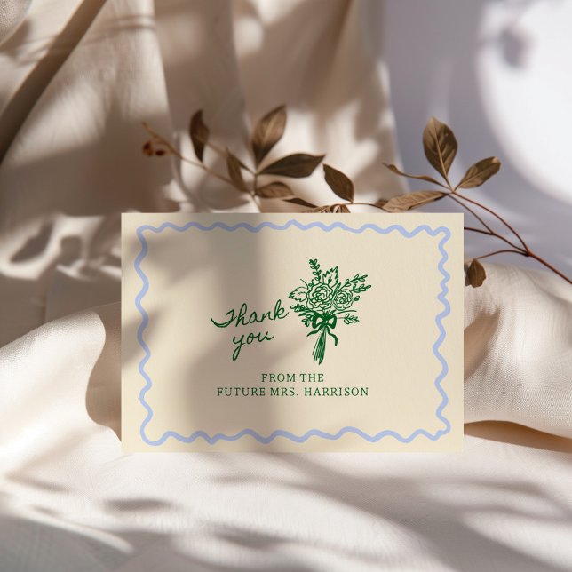 Cartão De Agradecimento Branco Verde Azul manuscrito à mão (Criador carregado)