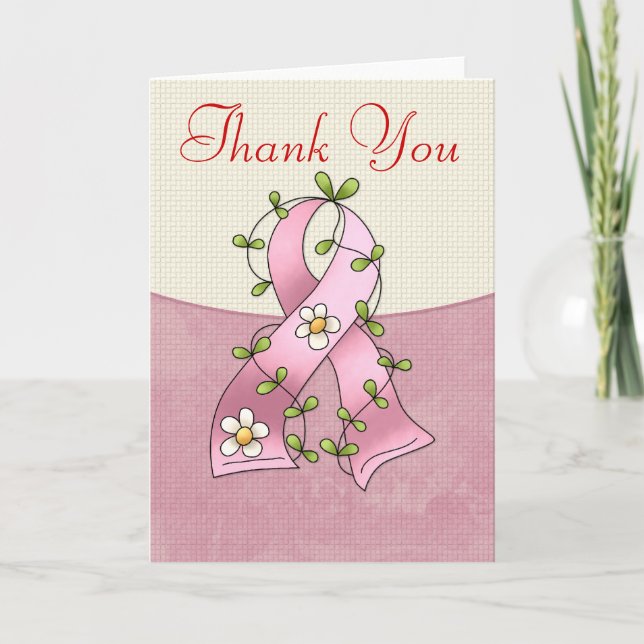 Cartão De Agradecimento Breast Cancer Ribbon 1 Thank You Greeting Card (Frente)