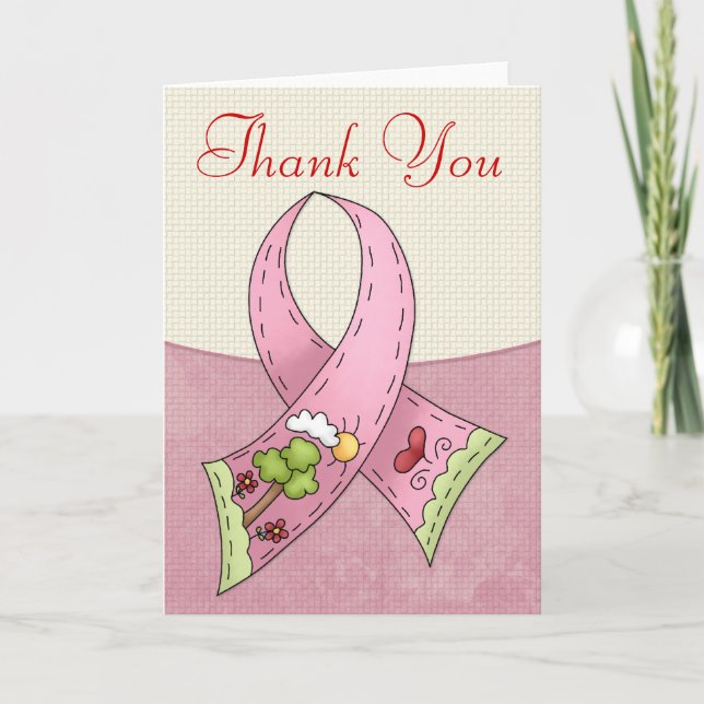 Cartão De Agradecimento Breast Cancer Ribbon 2 Thank You Greeting Card (Frente)