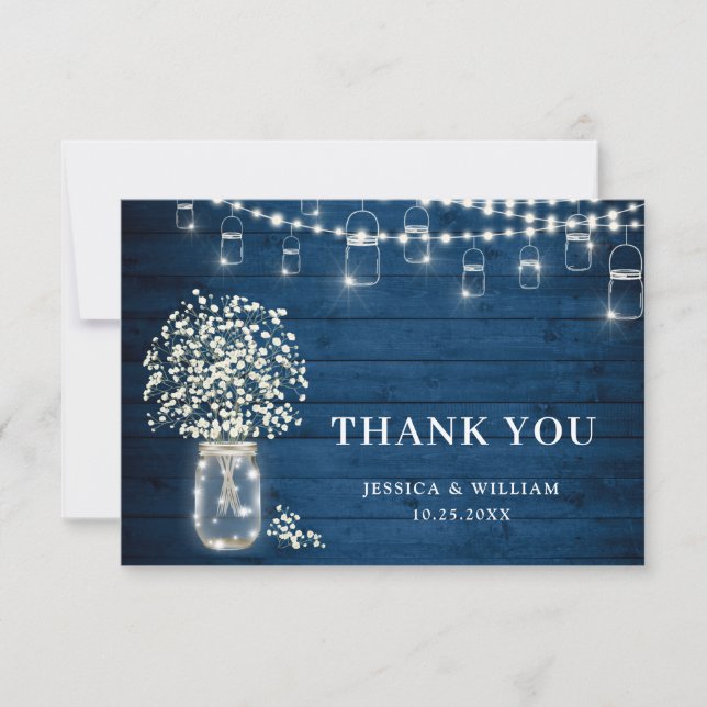 Cartão De Agradecimento Breath Mason Jar Rustic Watercolor (Frente)