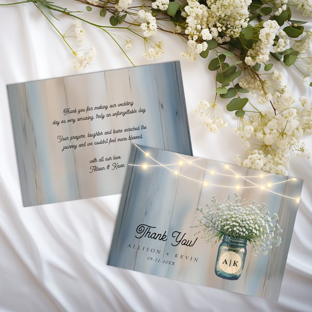 Cartão De Agradecimento Breath Mason Jar Wedding Rustic Baby's (Thank You Card)