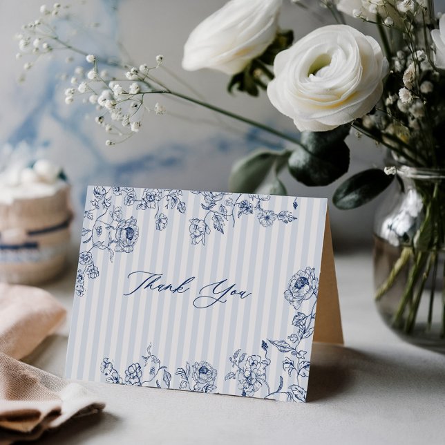 Cartão De Agradecimento Bridal Shower Thank You Card Something Blue Stripe (Criador carregado)