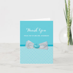 Cartão De Agradecimento Bridal Shower Thank You Chic Aqua Gingham Cute Bow