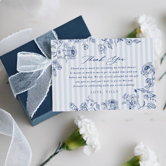 Cartão De Agradecimento Bridal Shower Thank You Something Blue Floral Card (Criador carregado)