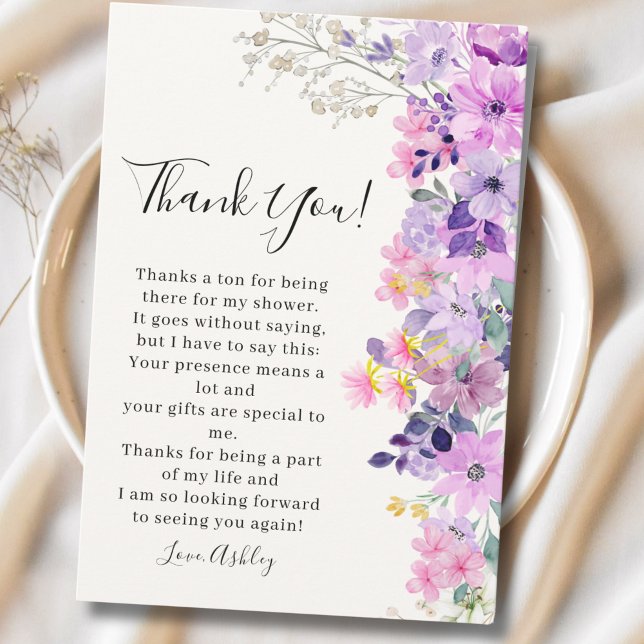 Cartão De Agradecimento Bridal shower with wildflowers Purple Tones (Criador carregado)