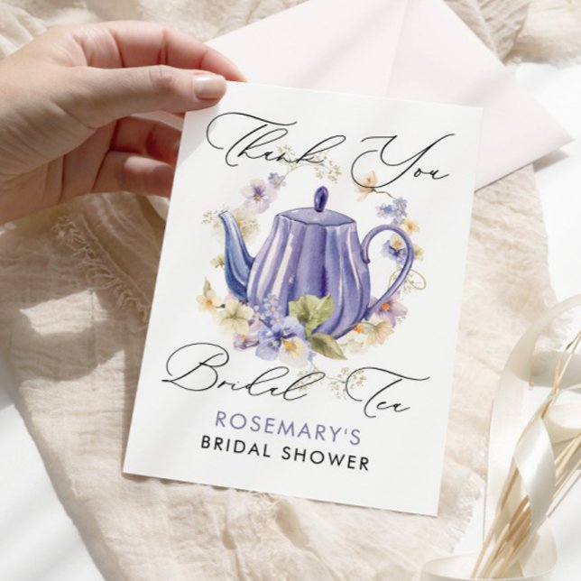 Cartão De Agradecimento Bridal Tea Purple Floral Chá de panela Manuscrito (Criador carregado)