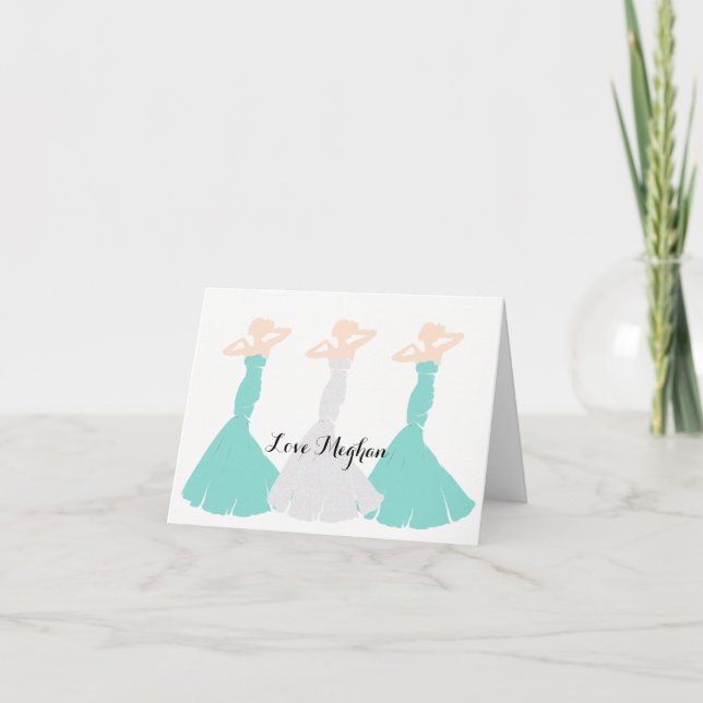 Cartão De Agradecimento BRIDE & Co. Bridesmaids Teal Weding Bridal Party (Frente)