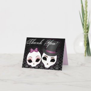 Cartão De Agradecimento Bride & Groom Skullies (Violet) "Thank You"