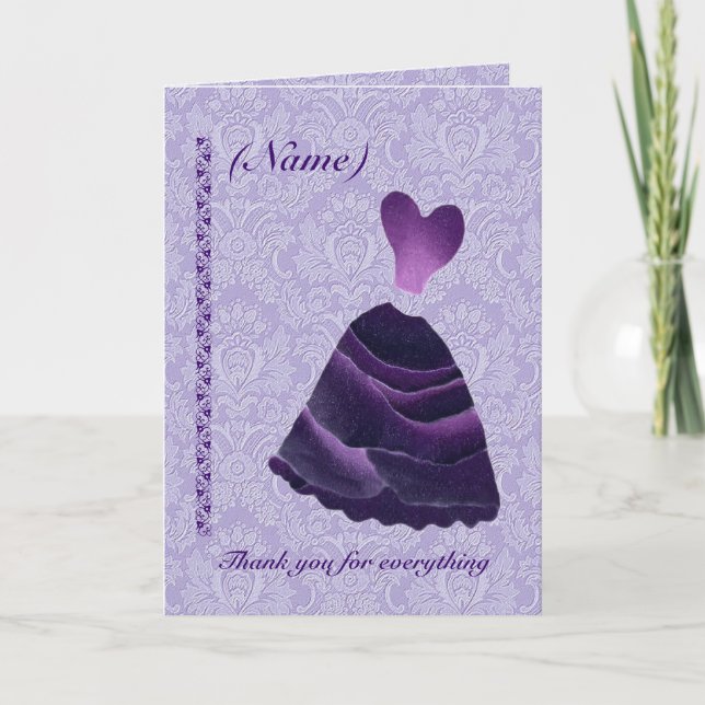 Cartão De Agradecimento Brides-MAID - Obrigado - Purple Gown S341 (Frente)