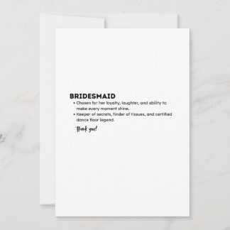 Cartão De Agradecimento Bridesmaid Definition Card – Funny & Heartfelt Bri