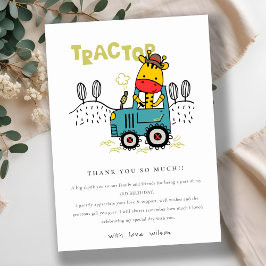 Cartão De Agradecimento Bright Aqua Girafa No Aniversário Do Trator Fazend
