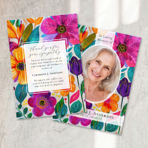 Cartão De Agradecimento Bright Floral Photo Sympathy Funeral Memorial