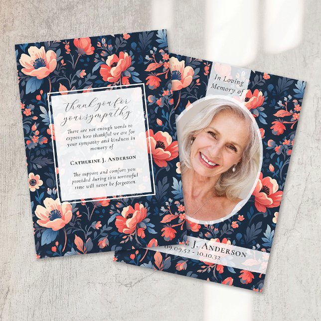 Cartão De Agradecimento Bright Floral Photo Sympathy Funeral Memorial (Criador carregado)