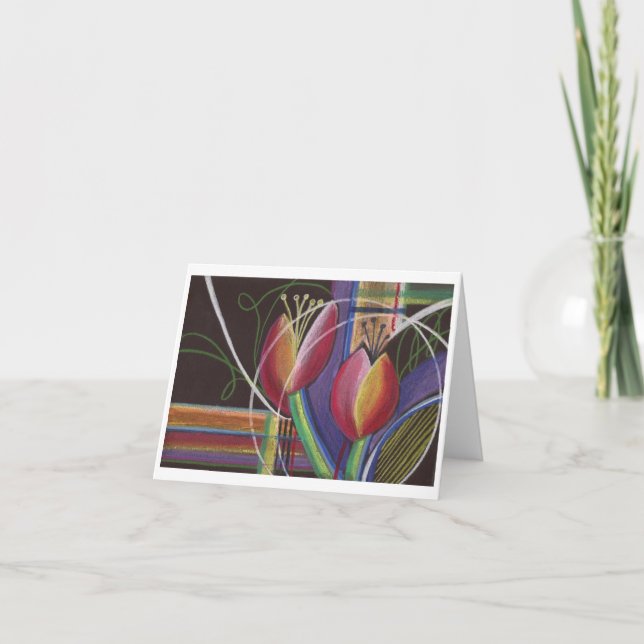 Cartão De Agradecimento Bright on Black Pastel Tulips Notecard (Frente)