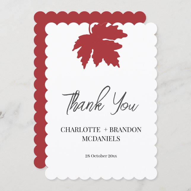 Cartão De Agradecimento Bright Red Autumn Maple Leaf Wedding Thank You  (Frente/Verso)