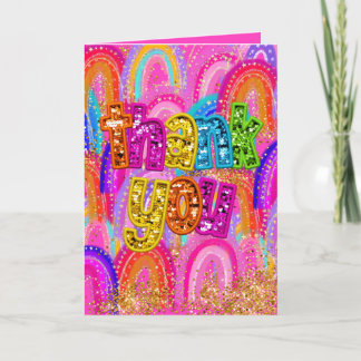 Cartão De Agradecimento Bright Sequin Letters Rainbow