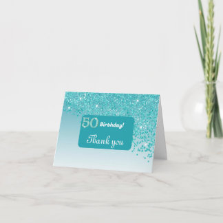Cartão De Agradecimento Brilhante Azul Teal, 50º Aniversário Obrigado